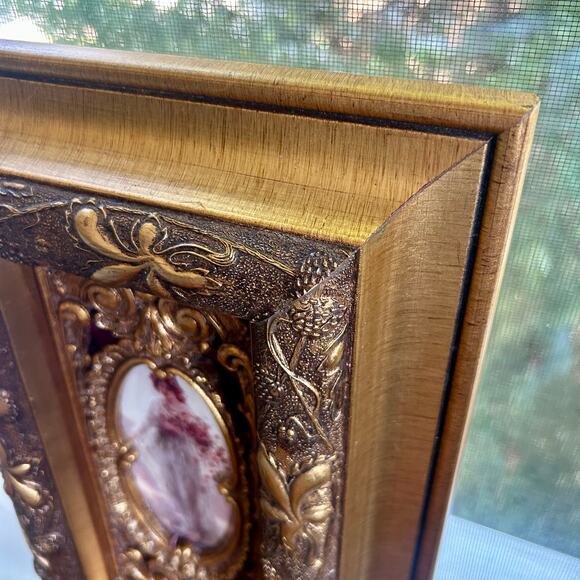 Vintage Ornate Gold Framed Print of Woman with Flowers, Victorian Style Wall Art - Picture 14 of 16